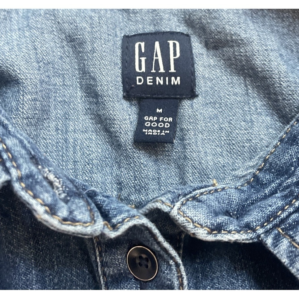 Gap Denim Jean Popover Dress Pockets Button Up Women's Size Medium Blue Med Wash - Picture 5 of 6